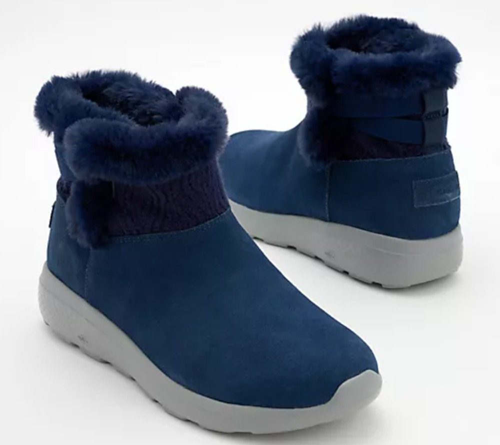 Skechers Women On-the-GO City Suede Boots Size 9.5 Navy Blue Water Repellent NIB